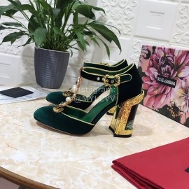 Dolce Gabbana Velvet Sheepskin High Heels For Women Green