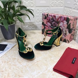 Dolce Gabbana Velvet Sheepskin High Heels For Women Green