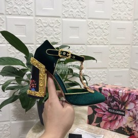Dolce Gabbana Velvet Sheepskin High Heels For Women Green