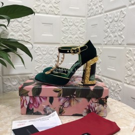 Dolce Gabbana Velvet Sheepskin High Heels For Women Green