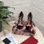 Dolce Gabbana Velvet Sheepskin High Heels For Women Wine Red