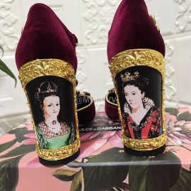 Dolce Gabbana Velvet Sheepskin High Heels For Women Wine Red