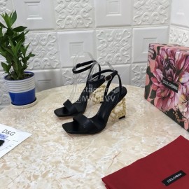 Dolce Gabbana Cowhide Diamond High Heeled Sandals For Women Black