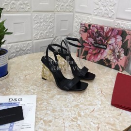 Dolce Gabbana Cowhide Diamond High Heeled Sandals For Women Black