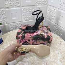 Dolce Gabbana Cowhide Diamond High Heeled Sandals For Women Black