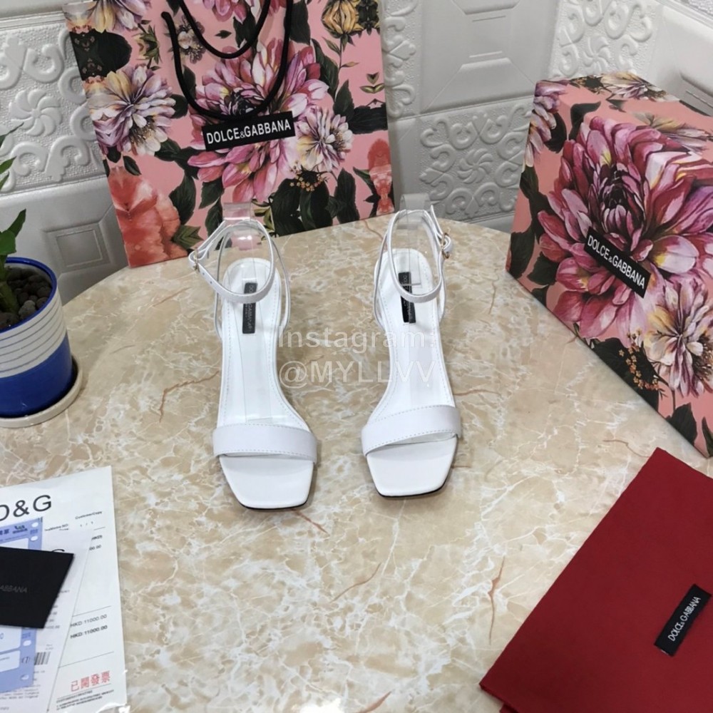 Dolce Gabbana Cowhide Diamond High Heeled Sandals For Women White