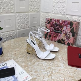 Dolce Gabbana Cowhide Diamond High Heeled Sandals For Women White