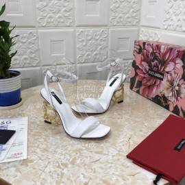 Dolce Gabbana Cowhide Diamond High Heeled Sandals For Women White