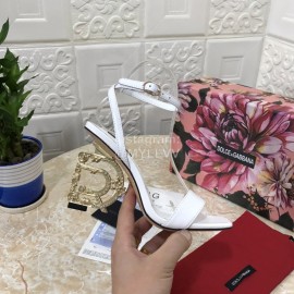 Dolce Gabbana Cowhide Diamond High Heeled Sandals For Women White