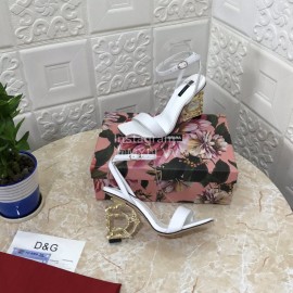 Dolce Gabbana Cowhide Diamond High Heeled Sandals For Women White