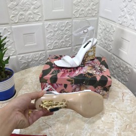 Dolce Gabbana Cowhide Diamond High Heeled Sandals For Women White