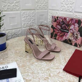 Dolce Gabbana Cowhide Diamond High Heeled Sandals For Women Pink