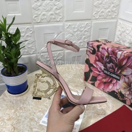 Dolce Gabbana Cowhide Diamond High Heeled Sandals For Women Pink