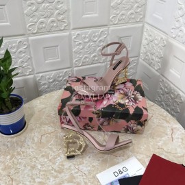 Dolce Gabbana Cowhide Diamond High Heeled Sandals For Women Pink