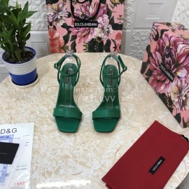 Dolce Gabbana Cowhide Diamond High Heeled Sandals For Women Green