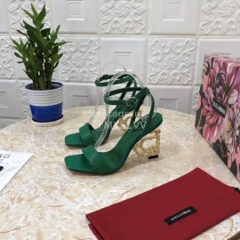Dolce Gabbana Cowhide Diamond High Heeled Sandals For Women Green