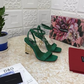 Dolce Gabbana Cowhide Diamond High Heeled Sandals For Women Green