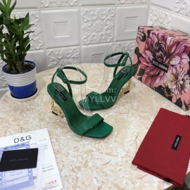 Dolce Gabbana Cowhide Diamond High Heeled Sandals For Women Green