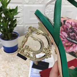 Dolce Gabbana Cowhide Diamond High Heeled Sandals For Women Green