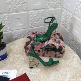 Dolce Gabbana Cowhide Diamond High Heeled Sandals For Women Green