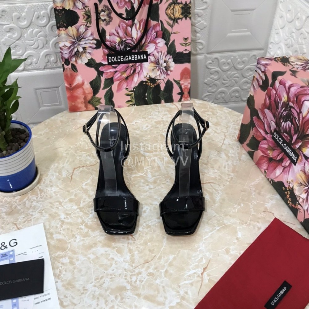 Dolce Gabbana Patent Cowhide Diamond High Heeled Sandals For Women Black