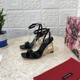 Dolce Gabbana Patent Cowhide Diamond High Heeled Sandals For Women Black