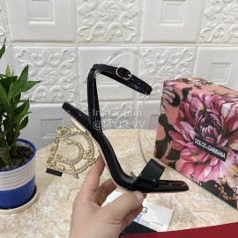 Dolce Gabbana Patent Cowhide Diamond High Heeled Sandals For Women Black
