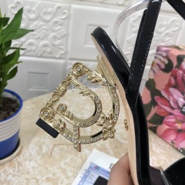 Dolce Gabbana Patent Cowhide Diamond High Heeled Sandals For Women Black