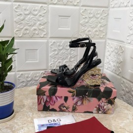 Dolce Gabbana Patent Cowhide Diamond High Heeled Sandals For Women Black