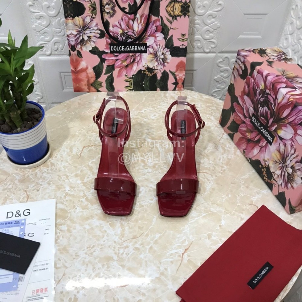 Dolce Gabbana Patent Cowhide Diamond High Heeled Sandals For Women Wine Red