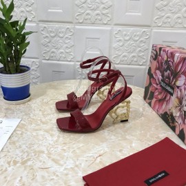 Dolce Gabbana Patent Cowhide Diamond High Heeled Sandals For Women Wine Red