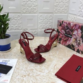 Dolce Gabbana Patent Cowhide Diamond High Heeled Sandals For Women Wine Red