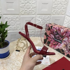 Dolce Gabbana Patent Cowhide Diamond High Heeled Sandals For Women Wine Red