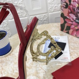 Dolce Gabbana Patent Cowhide Diamond High Heeled Sandals For Women Wine Red