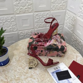 Dolce Gabbana Patent Cowhide Diamond High Heeled Sandals For Women Wine Red