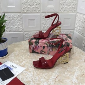 Dolce Gabbana Patent Cowhide Diamond High Heeled Sandals For Women Wine Red