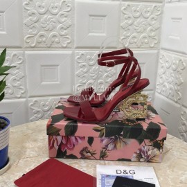 Dolce Gabbana Patent Cowhide Diamond High Heeled Sandals For Women Wine Red