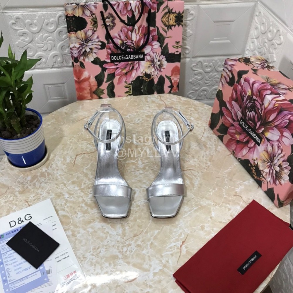 Dolce Gabbana Patent Cowhide Diamond High Heeled Sandals For Women Silver