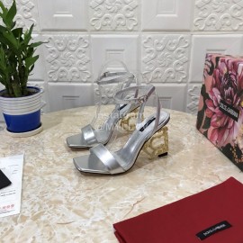 Dolce Gabbana Patent Cowhide Diamond High Heeled Sandals For Women Silver