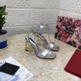 Dolce Gabbana Patent Cowhide Diamond High Heeled Sandals For Women Silver