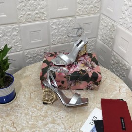 Dolce Gabbana Patent Cowhide Diamond High Heeled Sandals For Women Silver