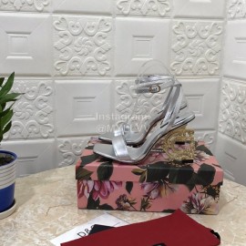 Dolce Gabbana Patent Cowhide Diamond High Heeled Sandals For Women Silver