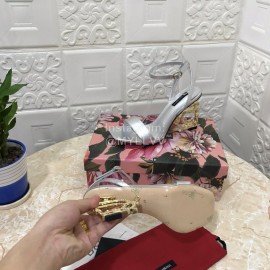 Dolce Gabbana Patent Cowhide Diamond High Heeled Sandals For Women Silver