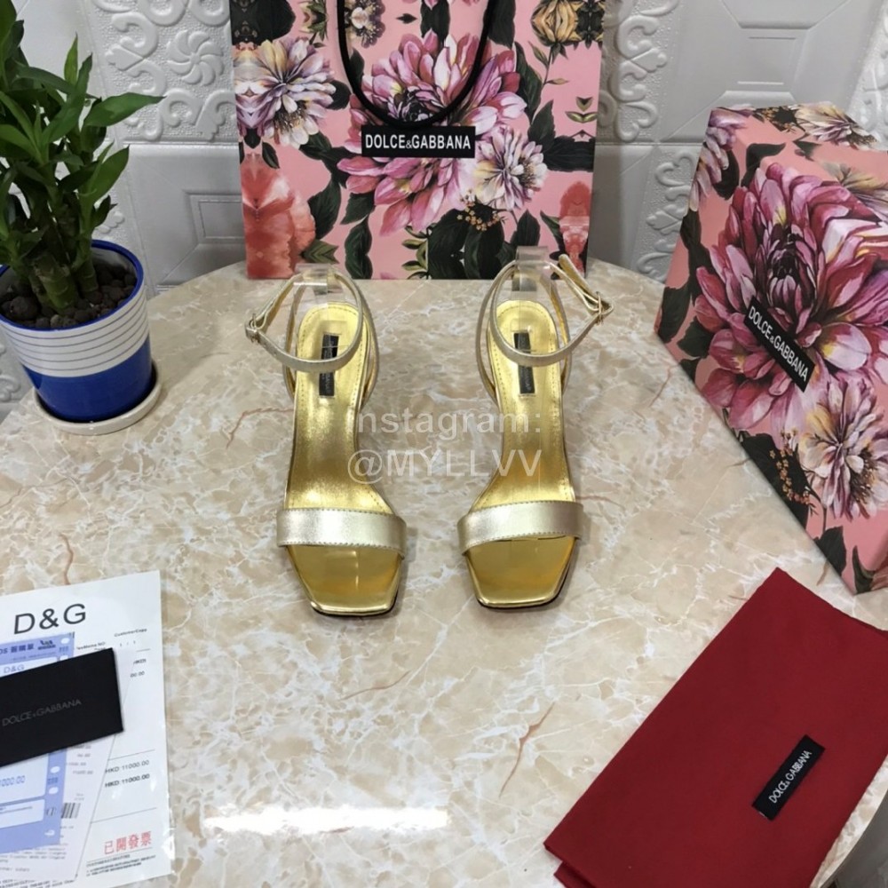 Dolce Gabbana Cowhide Diamond High Heeled Sandals For Women Gold