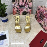 Dolce Gabbana Cowhide Diamond High Heeled Sandals For Women Gold