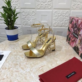 Dolce Gabbana Cowhide Diamond High Heeled Sandals For Women Gold