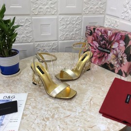 Dolce Gabbana Cowhide Diamond High Heeled Sandals For Women Gold