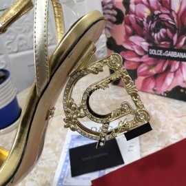 Dolce Gabbana Cowhide Diamond High Heeled Sandals For Women Gold