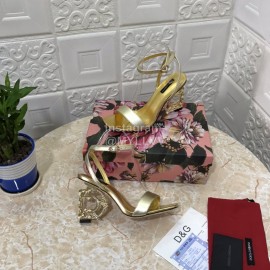 Dolce Gabbana Cowhide Diamond High Heeled Sandals For Women Gold