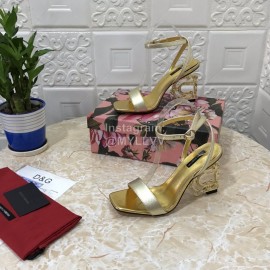 Dolce Gabbana Cowhide Diamond High Heeled Sandals For Women Gold